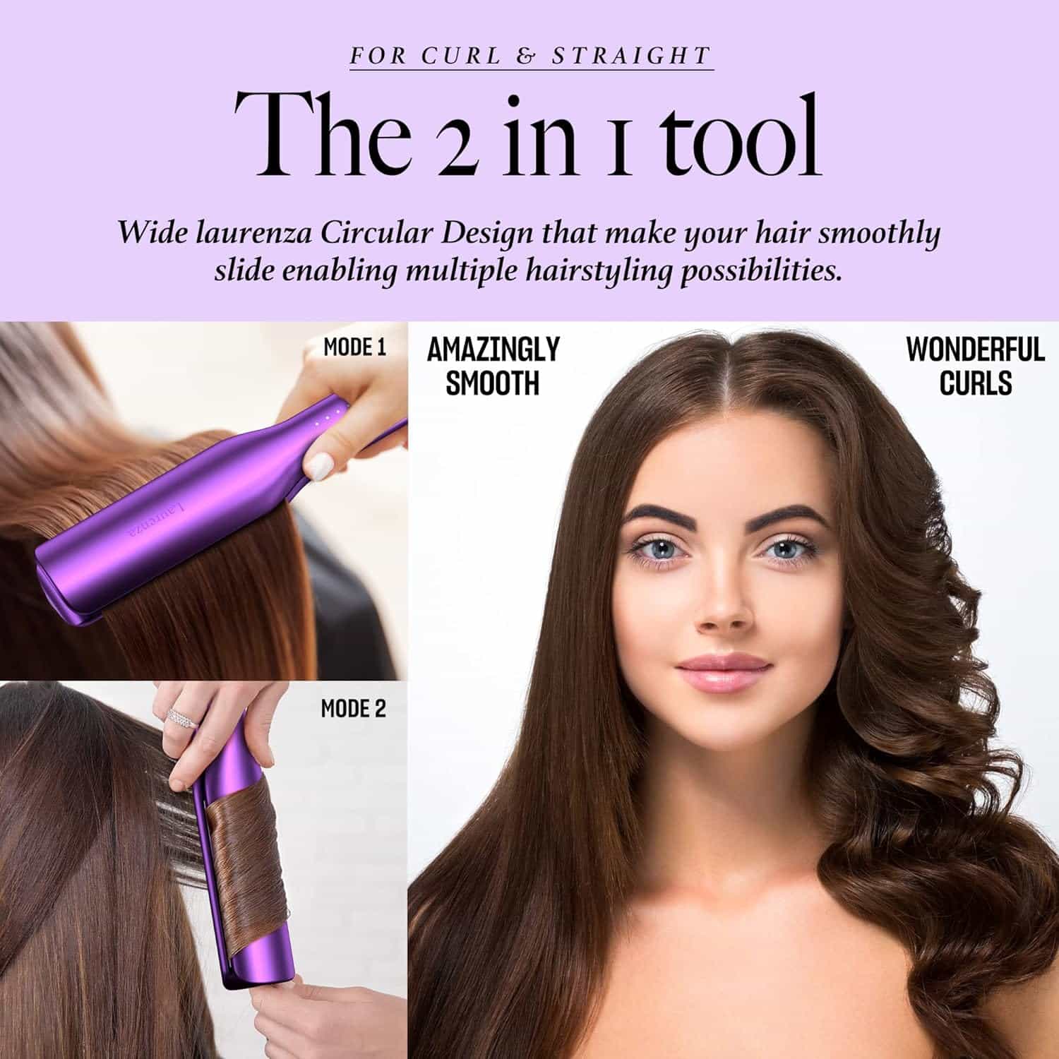 BeKind Laurenza | 2 - in - 1 Hair Straightener & Curler, 8.5" Extra - Large Ceramic Iron with 20M Anions - BeKind - 